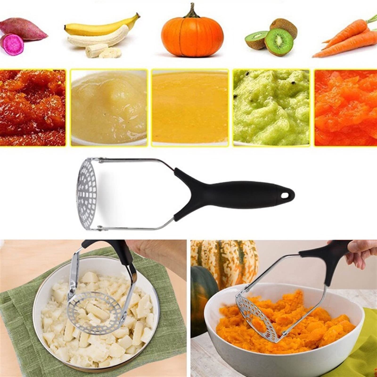 Kartoffelstampfer, Kartoffelstampfer, Reispresse, Püree gepresst, faltbar, Saftbereiter, Edelstahl, Kartoffelschieber, glatt, Kartoffelpüree, Zerkleinerer, Obstwerkzeuge, Stampfer