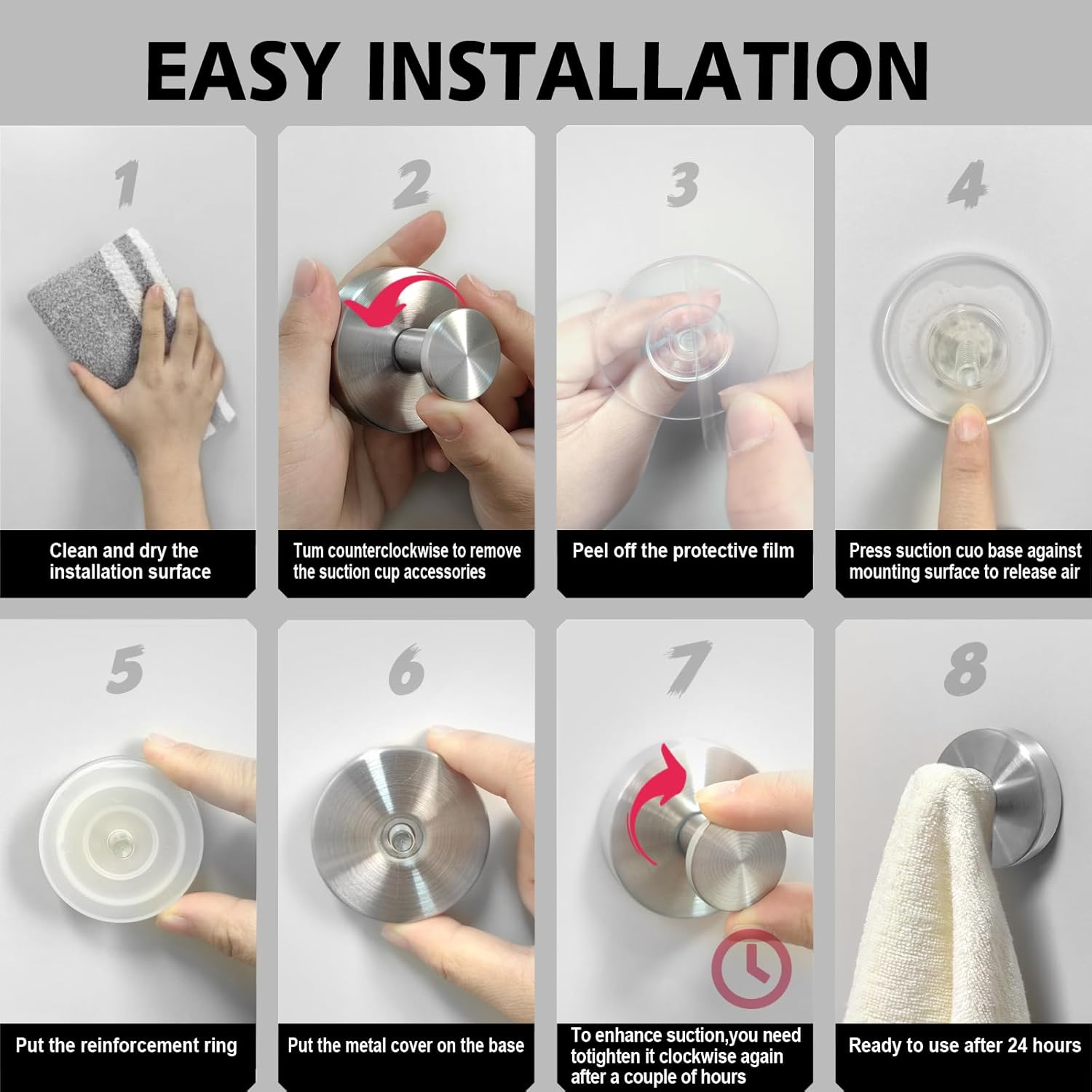 Heavy Duty Round Suction Cup Hooks for Shower Bathroom No Drill Glass Wall Hooks Reusable Towel Robe Holder and Christmas Wreath Hanger Silver 4 Pack