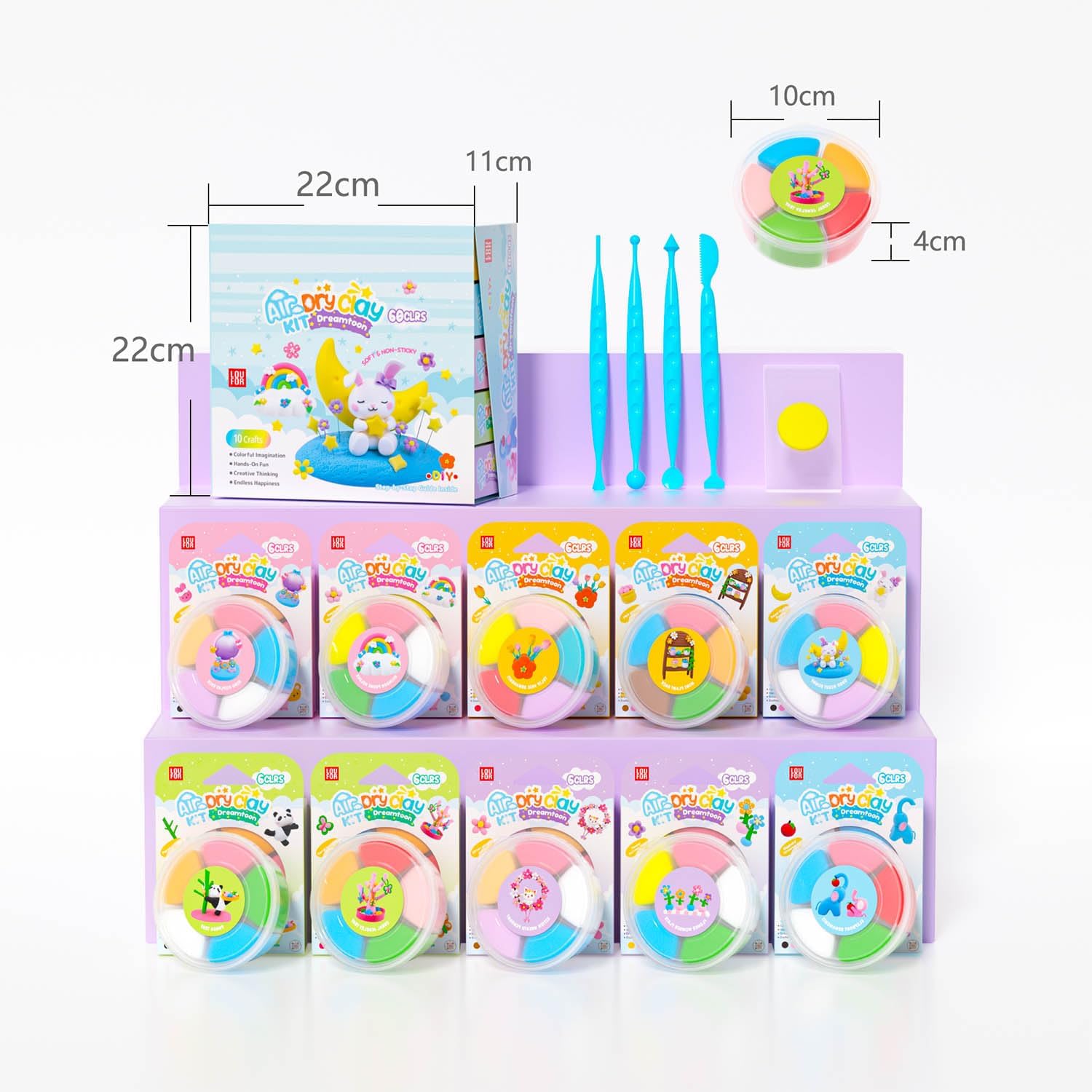 Air Dry Clay for Kids - Modeling Clay Kits, Ultra Light & Soft, Safe & Non-Toxic, 10 Boxes DIY Model Magic Clay 60 Colors with Sculpting Tools und Tutorials, Creative Art Crafts Toys Gifts Boys Girls