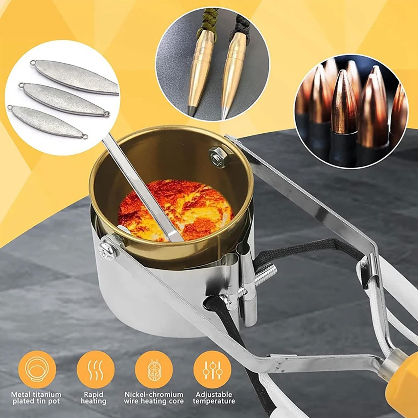 QUTBAG Crisol eléctrico, crisol de Plomo con Temperatura Ajustable de 150-450 ℃, Horno de Soldadura portátil con asa, para moldes de Peso de Pesca y Colgante de Metal 300W
