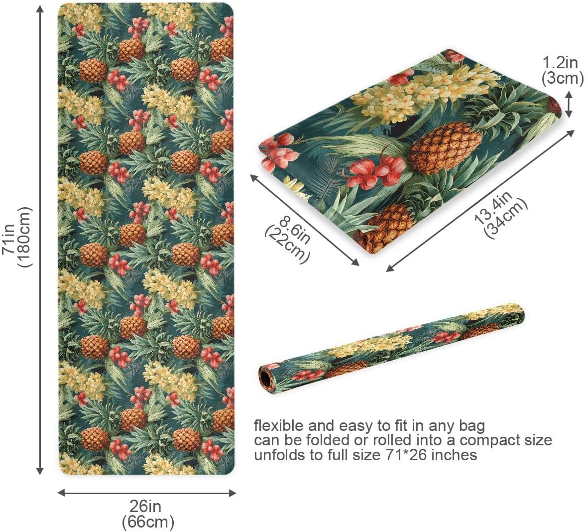 ALAZA Pineapples Yellow Flower Yoga Mat Non Slip Fitness Exercise Mat, Workout Mat for Yoga, Pilates and Floor Exercises