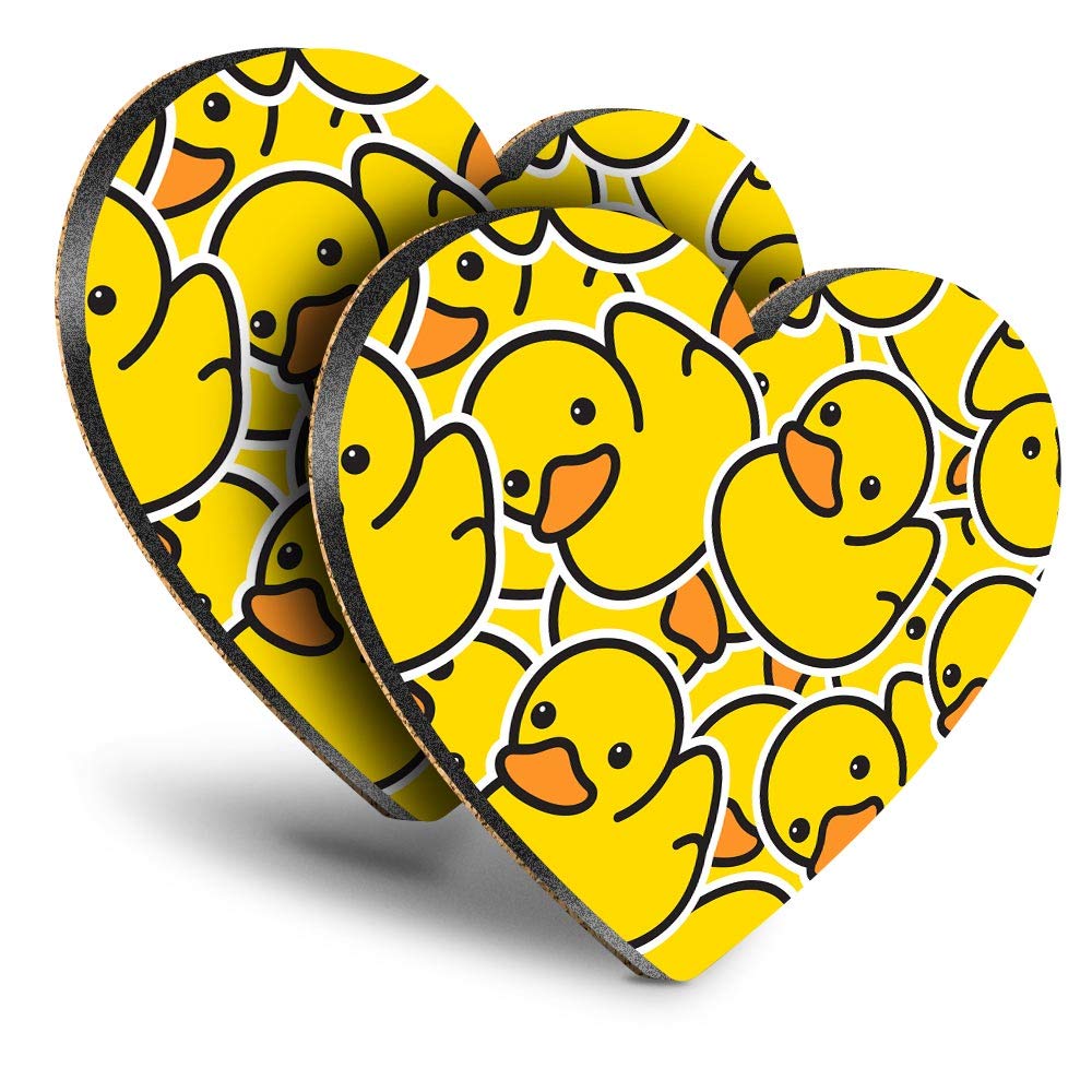 Destination Vinyl Ltd Multicolor Great Coasters (Set Of 2) Heart - Yellow Rubber Ducks Duckling Drink Glossy Coasters/Tabletop Protection For Any Table Type #2078