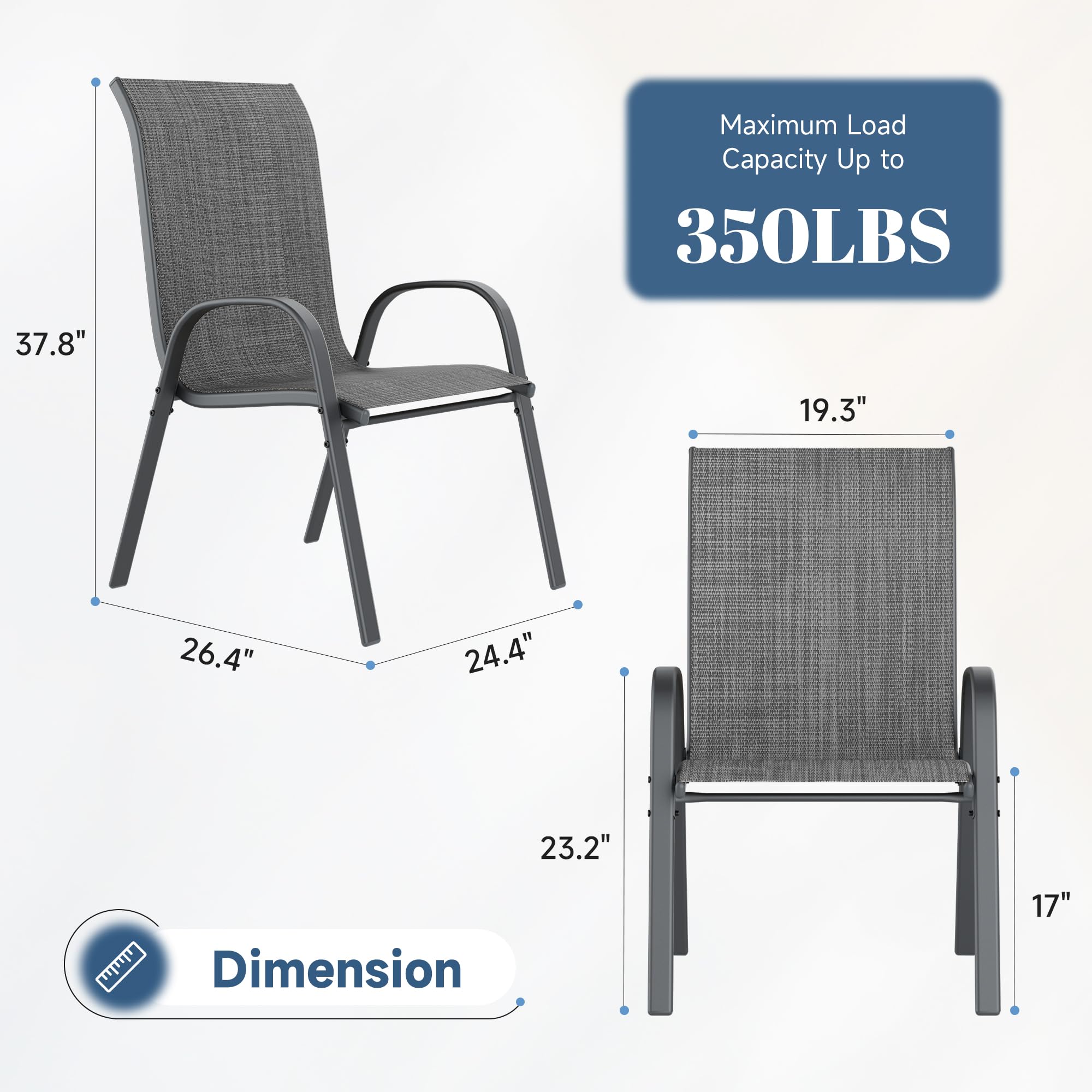 Amopatio 4er Set Gartenstühle Stapelbar, Hochlehner Stapelstühle aus Textilene & Metallgestell, Terrassenstühle Balkonstuhl mit Armlehnen Wetterfest, Anthrazit