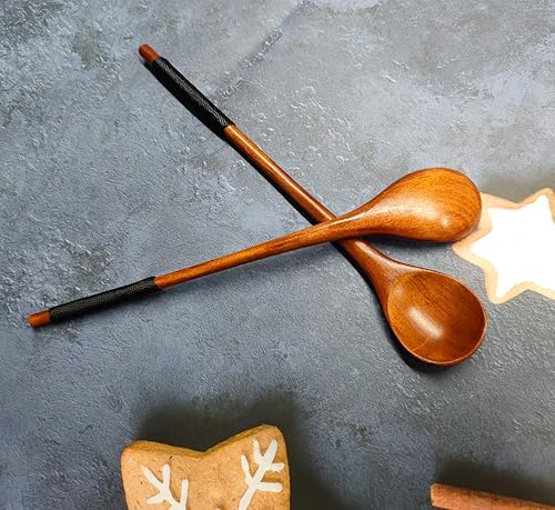 Miniatura 5 de Cuchara de café hecha a mano de madera de mango largo con brida para cables, cucharas retro para tarro de miel, cucharadita de té (2 unidades)