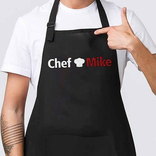 Personalized Aprons for Men&Women - Custom Apron for Adults with Embroidered Name, Customized Chef, Kitchen Apron with Dual Pockets, Great Cooking
