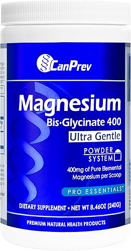 CanPrev Bisglicinato de magnesio 400 polvo ultra suave 8.47 oz, 48 porciones, 400 mg de magnesio elemental por cucharada, soporta noches
