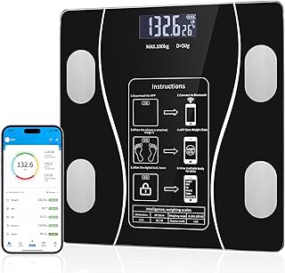 Stylish LED Display Body Fat Scale, Weight Scale, Bluetooth Smart Scale with Health app Integration, Body Fat and Health Monitor with app sync, Suitable for Bathroom (Black)
