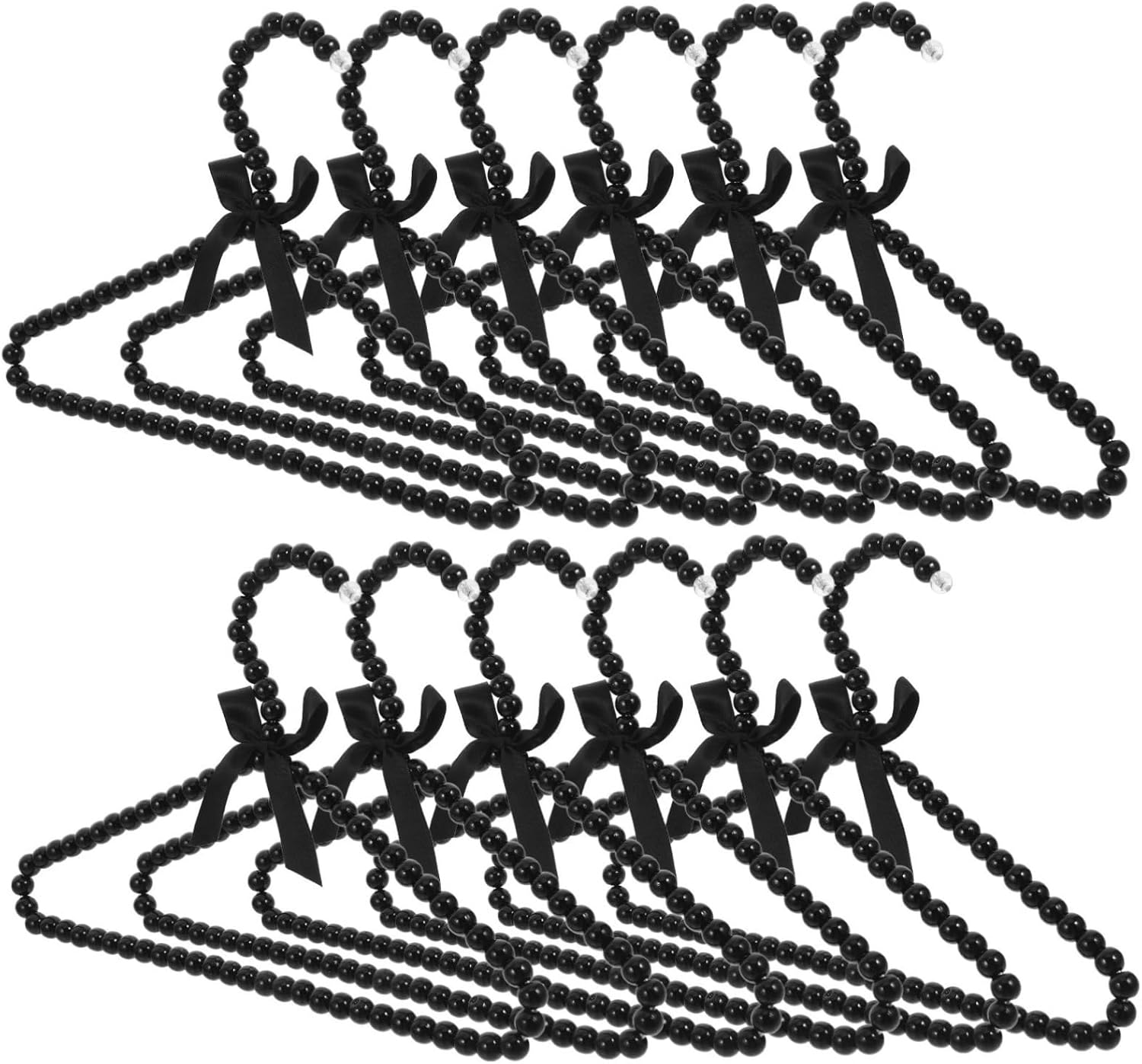 12pcs Elegant Clothes Hanger with Bowknot Beaded Hangers for Boy Girl and Pet Clothing for Wedding Coats and Shirts Black