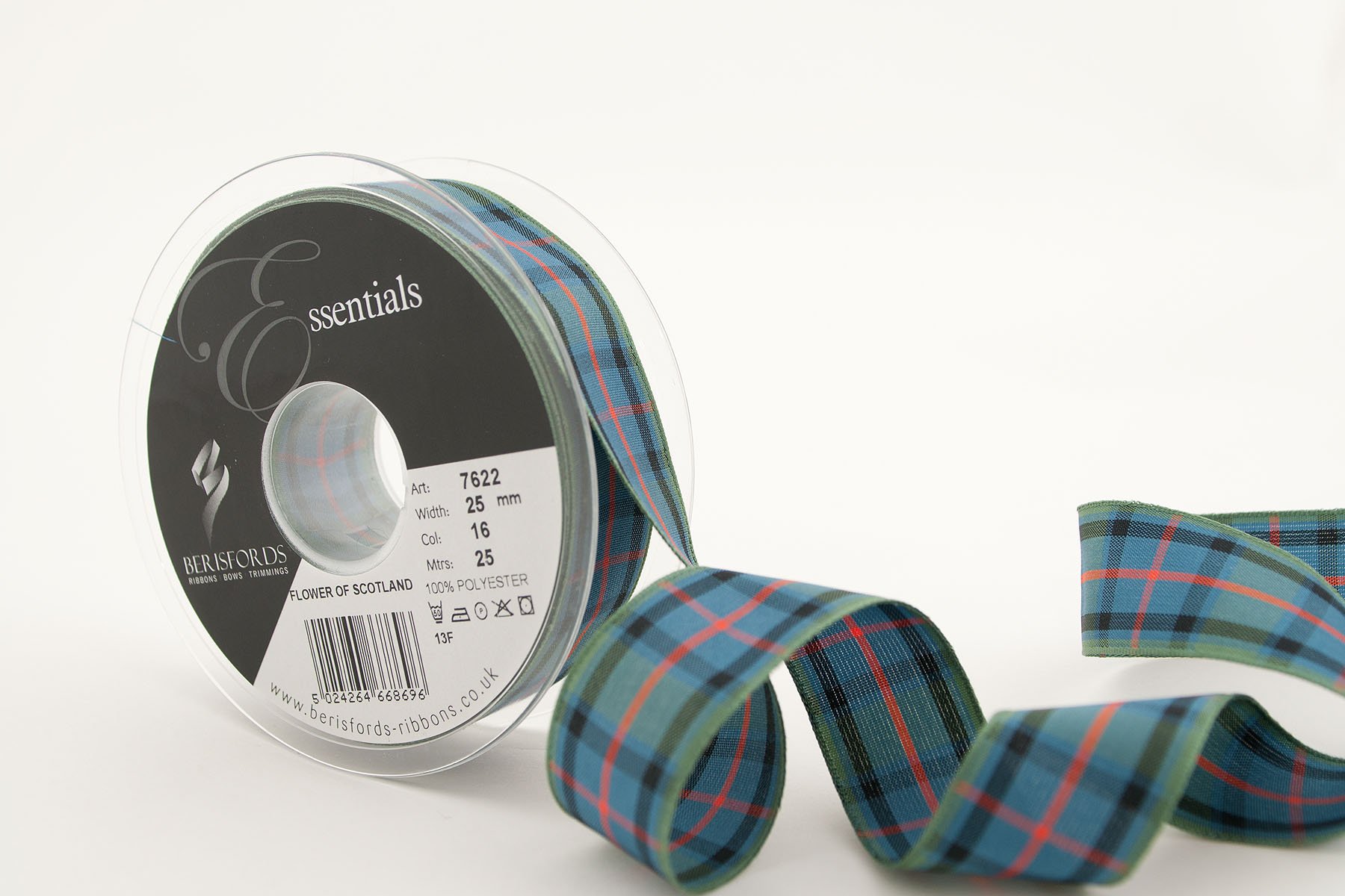 Berisfords 7622/25/16 25mm x 25m reel of Flower of Scotland Tartan Ribbon