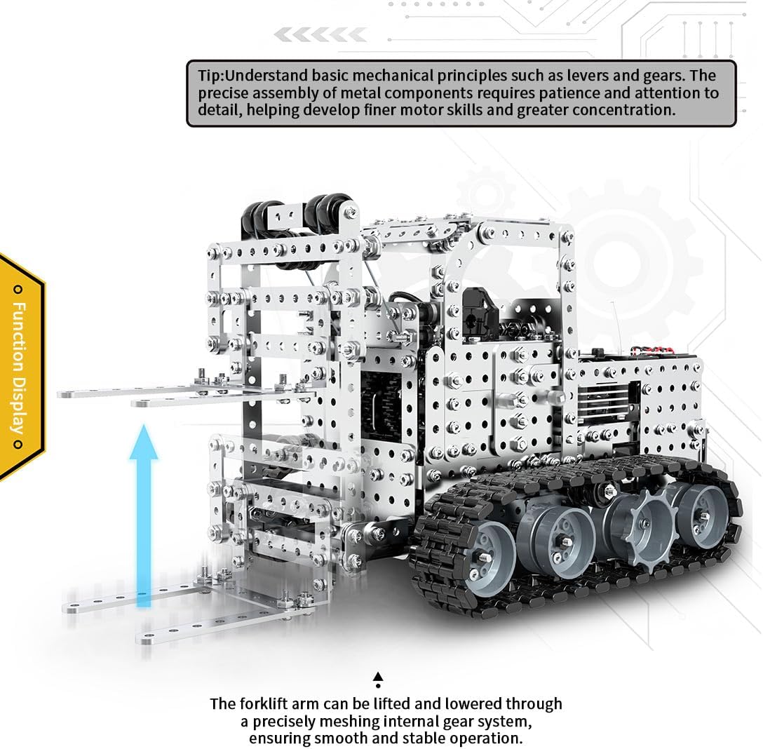 3D Metal Puzzle Forklift, 2.4G 12CH Simulation RC Construction Vehicle Metal Jigsaw Puzzles Assembly Kits with Remote Controller, Home Decor Display for Adults and Teens (1476 PCS)