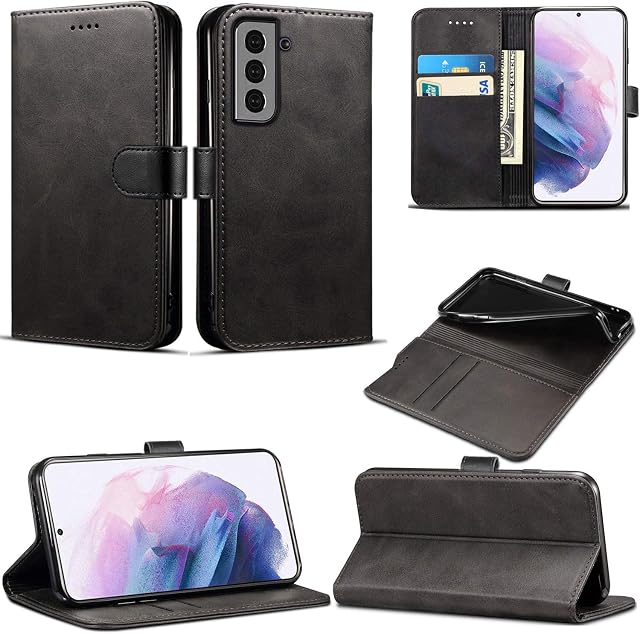 Mobile Stuff Case for Samsung Galaxy S22 5G, Leather Wallet Book Flip Folio Stand View Cover Magnetic Closure with Card Slots for Samsung Galaxy S22 5G [6.1 Inch] (Black)