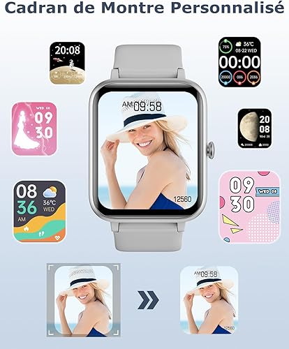 Vista 5 de GRV - Reloj inteligente para teléfonos iOS y Android, unisex, con IP68 impermeable, rastreador de actividad física con monitor de ritmo cardíaco