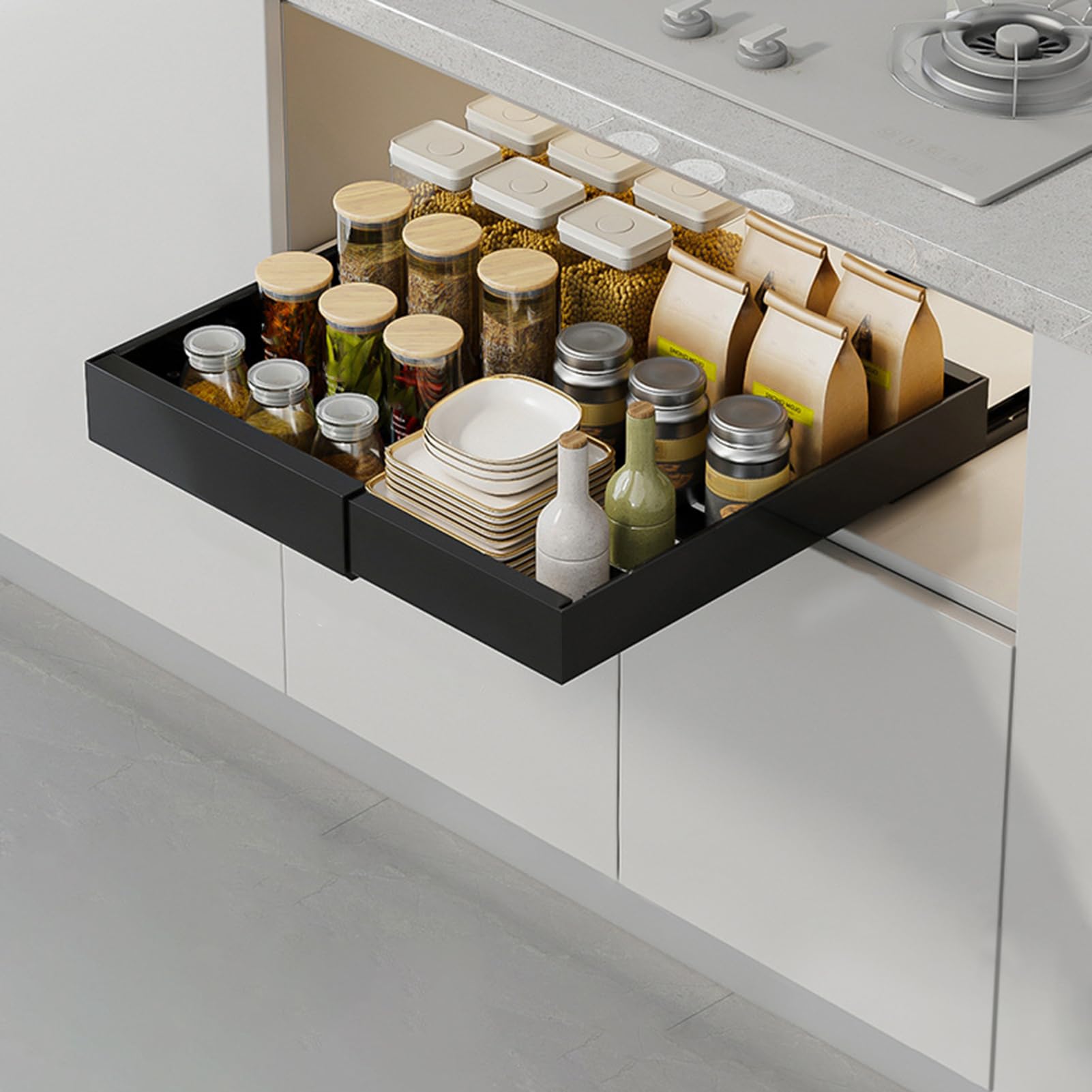 Organizer Sottolavello Robusto Cestello Estraibile Senza Foratura | Ripiano Estraibile per Armadietto Sottolavello Ideale Per Cucina, Bagno, Dispensa, Armadio, Cucina, Bagno, Dispensa, Armadio