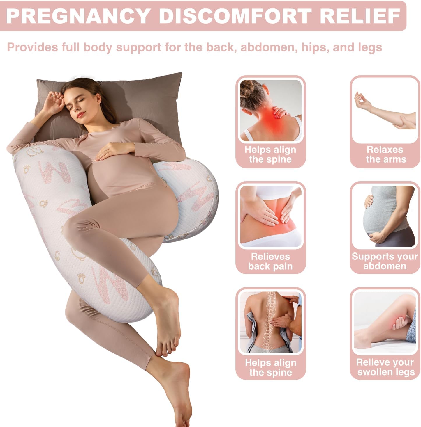 Pregnancy Pillow, Maternity Pillow for Pregnant Women, Full Body Pillow for Pregnant Women Sleeping, Support for Back, Belly, Legs, HIPS - Image 2
