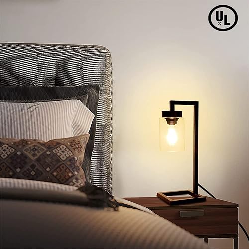 Miniatura 7 de DINGLILIGHTING DLLT - Lámpara de mesa de metal, lámpara industrial de mesita de noche con pantalla de cristal, lámpara de escritorio de lectura