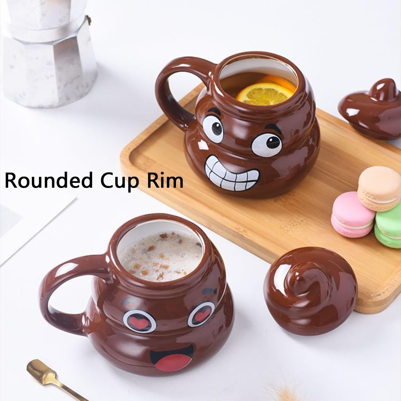 480ml / 16oz, Taza de Café Divertida con Forma de Caca, Taza Ceramica con Tapa y Cuchara, Creativa y Extravagante, Regalo de Broma Divertido para Hombres y Mujeres(Natural3)