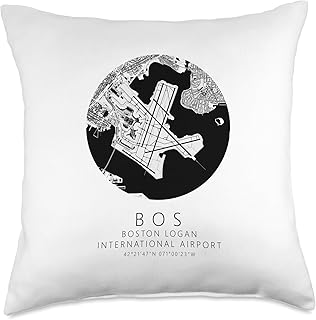 KBOS Boston Logan International Airport B&W Airport Map Throw Pillow