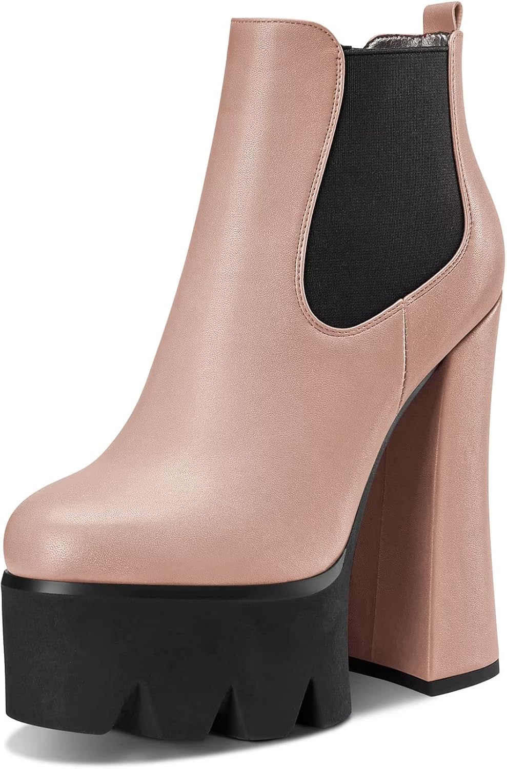 Castamere Women Chunky Block Heel Platform Round Toe Slip-on Ankle Boots Short Bootie Sexy Wedding Party 5.9 Inches Heels
