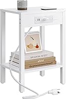 Vista 1 de End Table with Charging Station, 2-Tier Nightstand with Storage Shelf,Modern Side Table,Bedside Table for Small Space in Living Room, Bedroom, Sofa