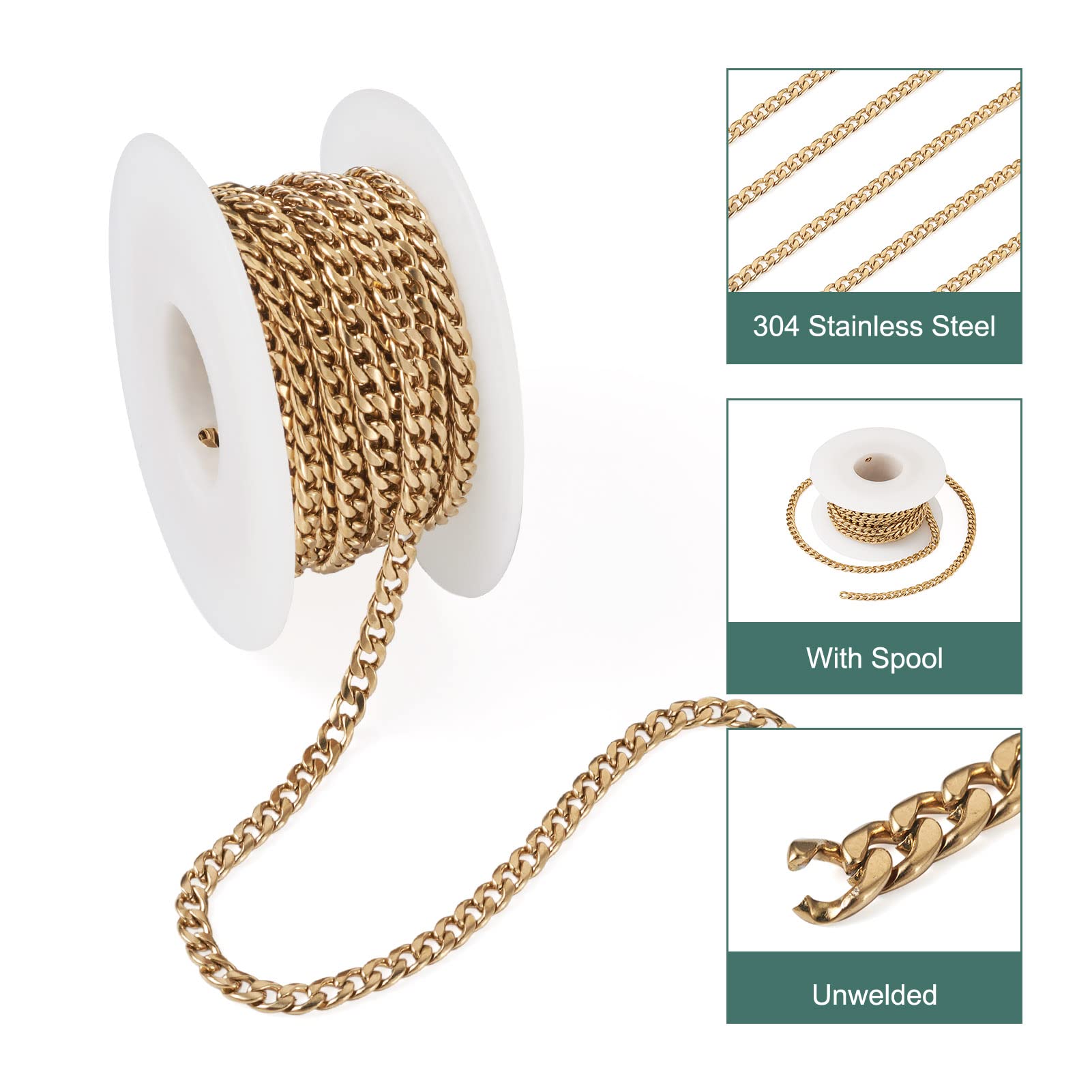 Bestewelry 5m 304 Stainless Steel Curb Chains Golden Unwelded Twisted Cable Chain with Spool for DIY Necklace Bracelet Jewelry Making - Image 4