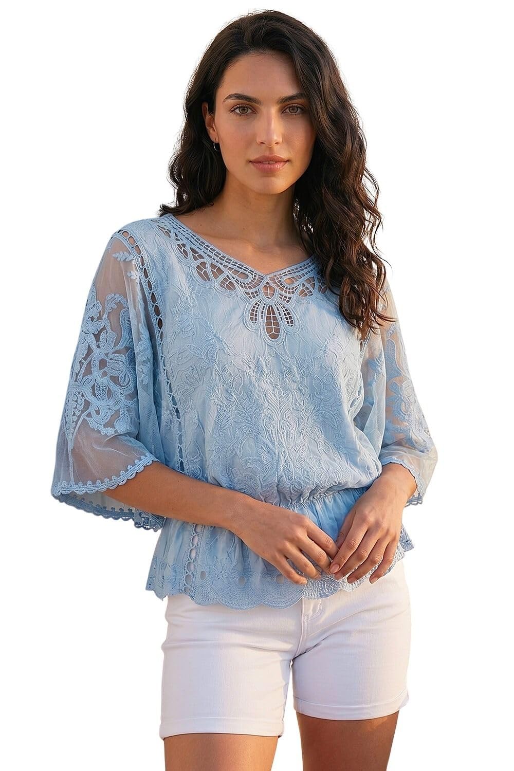 Dusk - Women's - Blouse - Butterfly Lace - S/M - Blue