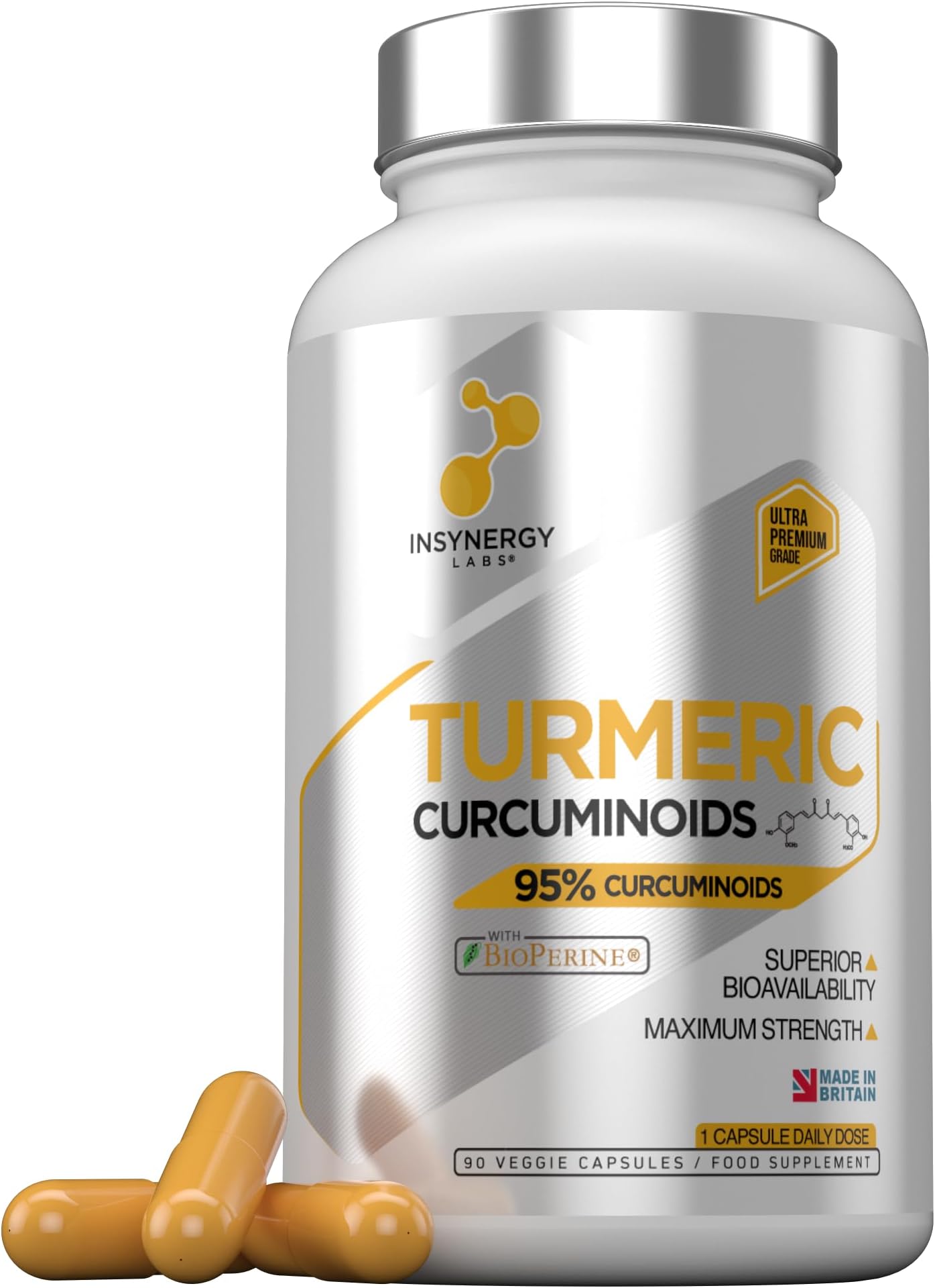 Turmeric Extract 5,000mg Per Capsule (Maximum Dose in UK) Superior Pure Curcumin, Turmeric Supplement Joints, 90 Vegan Curcumin Capsules High Strength Turmeric Curcumin