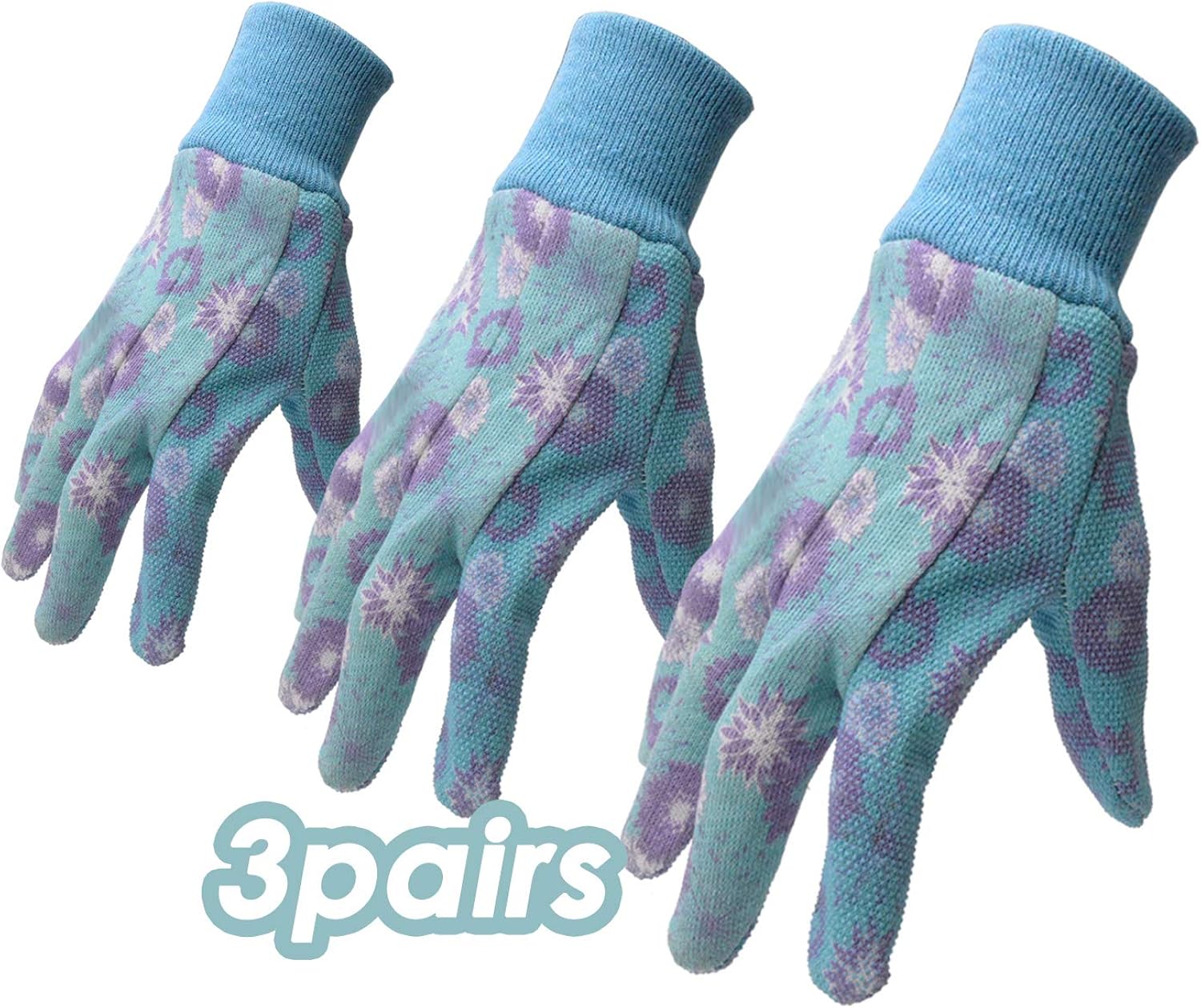 Women Gardening Gloves, 3 Pairs Ladies Soft Cotton Work Gloves, Floral Printing Jersey Garden Gloves with PVC Grip Dots : Patio, Lawn & Garden