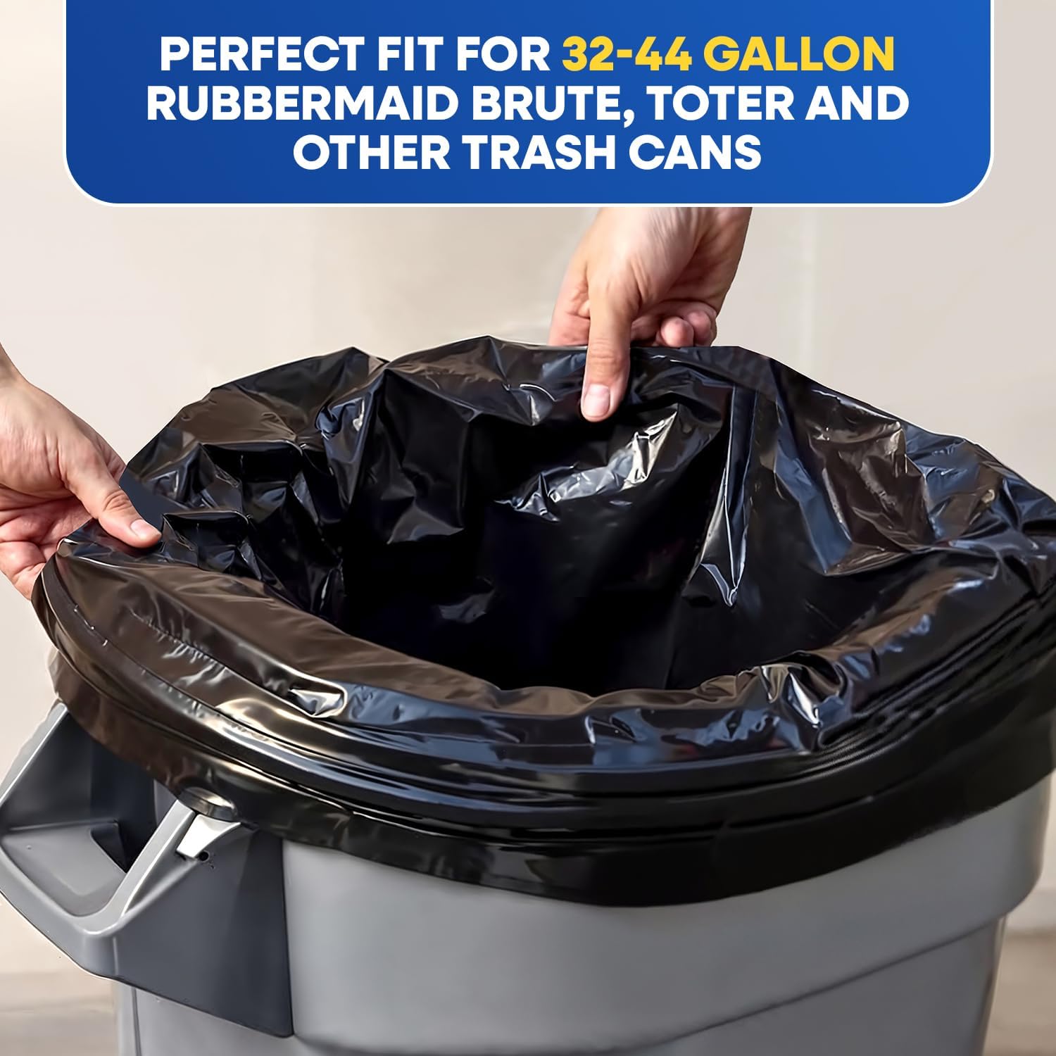 PLASTIC PRINCE 40-45 Gallon Trash Bags Heavy Duty 2Mil Fit Rubbermaid Brute Rollout Round and Square 32-44 gal Trash Cans 40" x 46" Outdoor Garbage Bags, Black Pack of 100