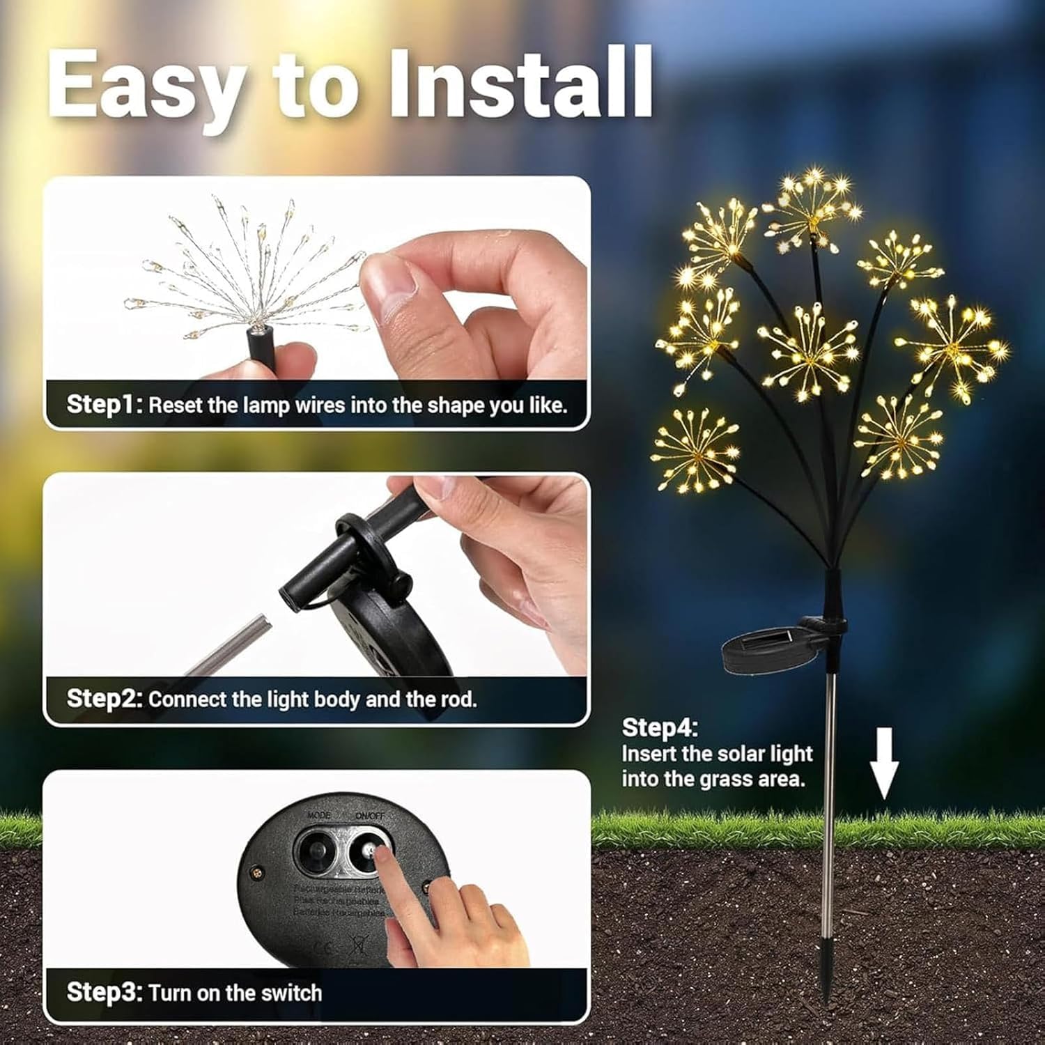 yowin Lampe Solaire Exterieur Jardin 4 Pièces LED Feu d'artifice Solaire