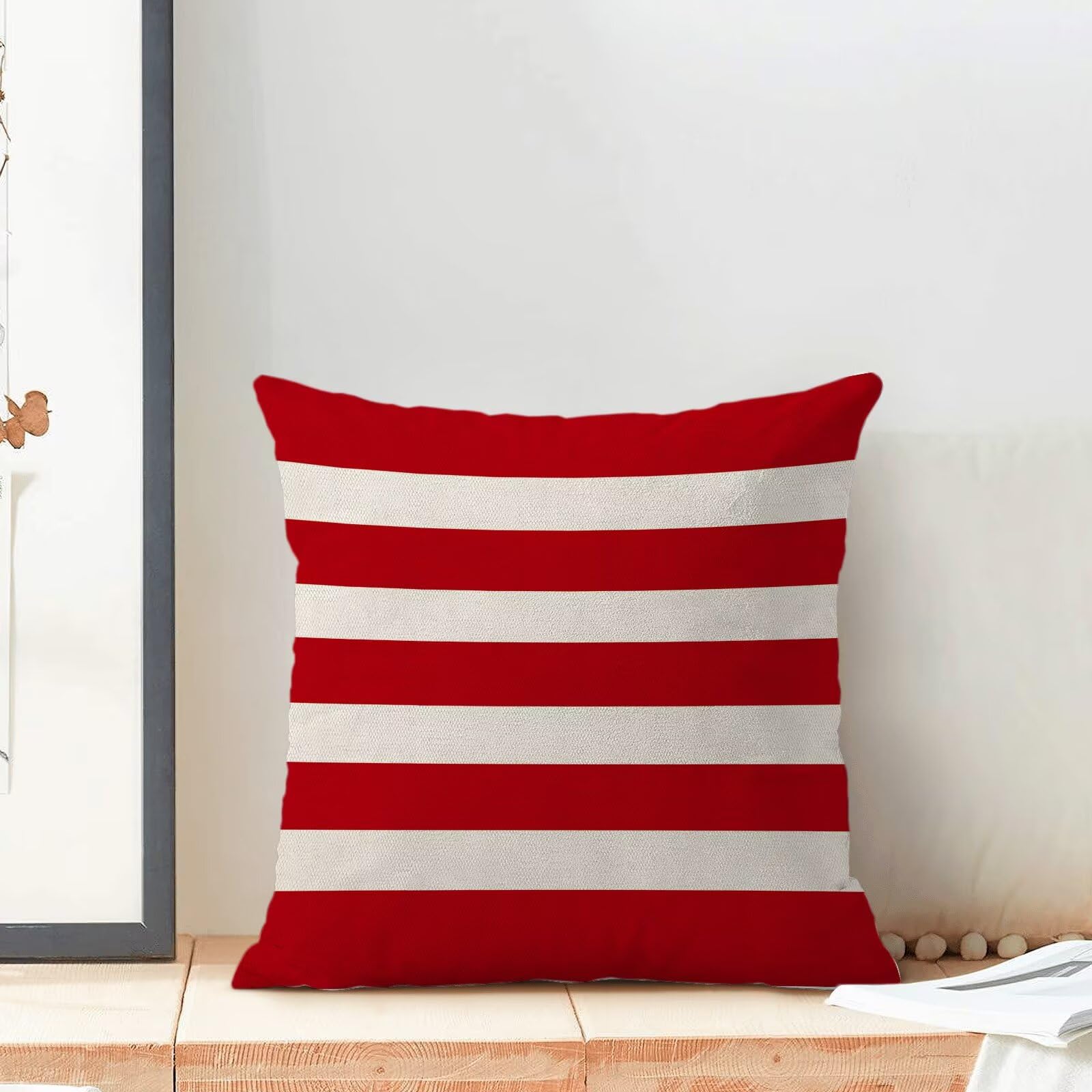 4th of July Patriotic Throw Pillow Covers 18x18 Inch Set of 2, Memorial Day Red Stripe Decorative Pillow Covers Independence Day Outdoor Cushion Cover for Sofa Couch Farmhouse Room Bed Decor 2