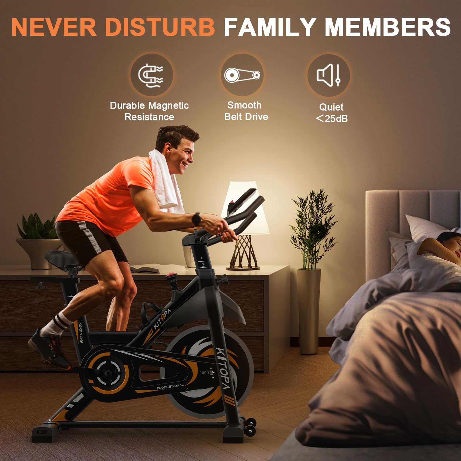 Kitopa Cyclette da Casa, Cyclette Professionale Magnetica con APP, Volano da 15 kg, Schermo Monitoraggio, Supporto Tablet, Capacità di Peso 150 kg