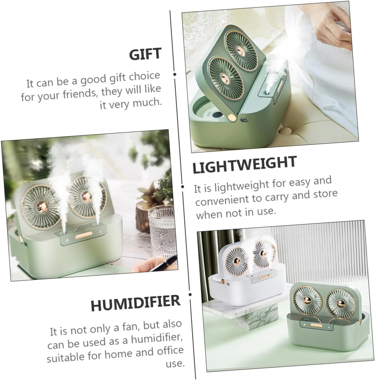 Housoutil 1set Portable Usb Charging Desktop Humidifier Fan Small Mist Spray Fan for Cooling for Personal Use and Travel