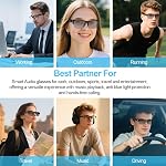 GenXenon Smart Glasses for Women Men, Anti-blue Light Photochromic Lenses, Open-ear Half-frame Design, 26.1g Lightweight Music Eyeglasses, Bluetooth Sunglasses with Speakers for Travel Sports Business