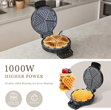Heart Shaped Waffle Maker 5 Slices with 8'' Non-stick Plates, Gift, 1000W
