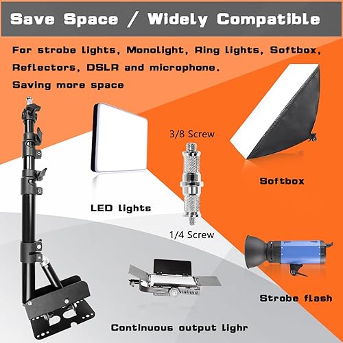 Miniatura 4 de Brazo triangular de montaje en pared para luz de anillo, soporte de rotación flexible de 180°, longitud ajustable de 21.7-45.6 pulgadas, ahorra