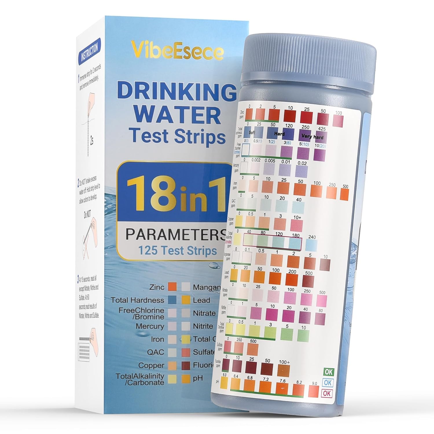 23-in-1 Home Drinking Water Testing Kit - 155 Strips,Tap and Well Water Test Kit for Hardness, Lead, Iron, Copper, Chlorine, Fluoride (18)