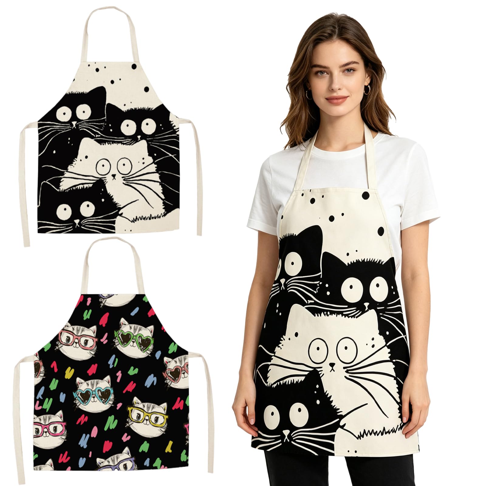 DXPETA Funny Aprons for Women, Cat Themed Baking Gifts, Cooking and Kitchen Use, Professional Chef Style, Set of Two, Dimensions 68 by 55 cm