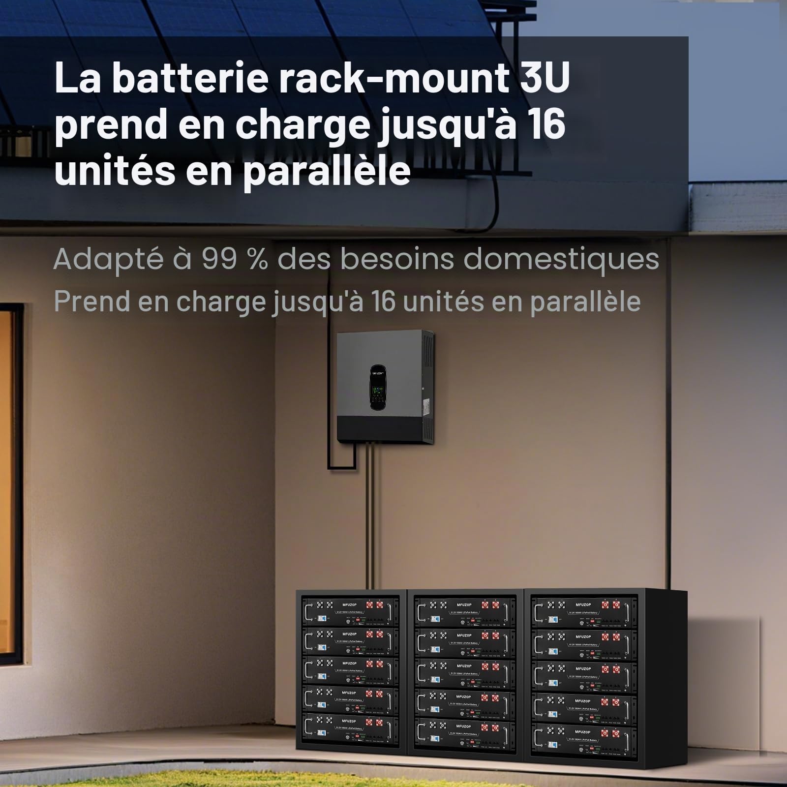 Batterie Lithium 48V 100Ah LiFePO4 5,12 kWh, Batterie Rack Serveur avec BMS 100A Intégré, Bluetooth & App, 15000+ Cycles, pour Énergie Solaire, Off-Grid, Camping-Car (48V 100Ah (1 Pack))