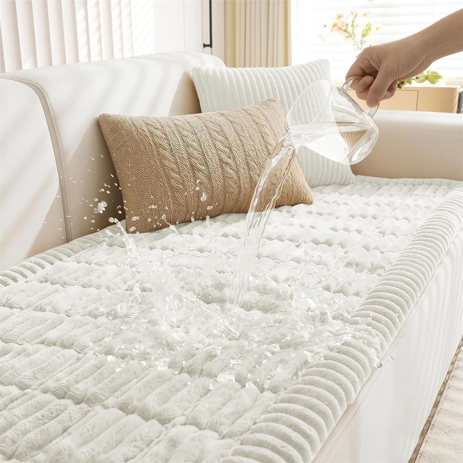 LINGKY Pet Sofa Cover, Waterproof Sofa Cover 2 3 4 Seater, Settee Covers, Couch Protectors for Dogs, L-Shaped Corner Couch Cover, Thick Corduroy Fuzzy Pads for Pets and Kids (White, 90x210cm) — image 1