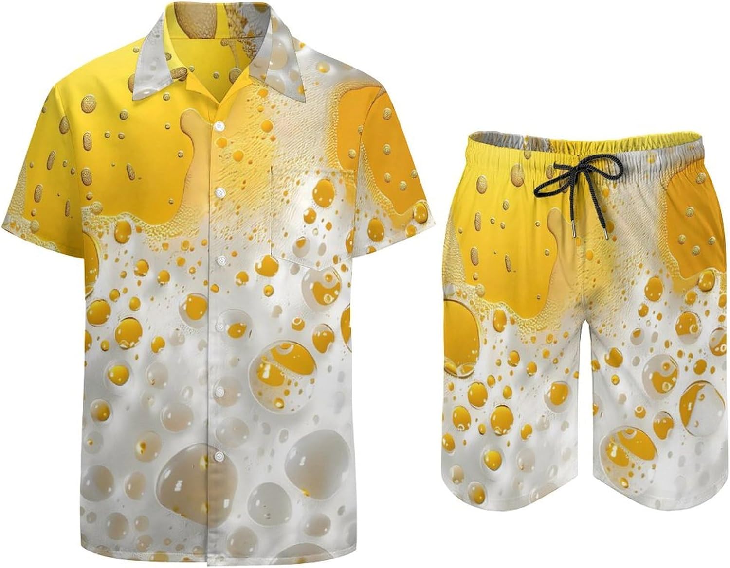 Beer Foam Men's Summer Beach Outfits Shirt And Shorts Set 2 Piece Vacation Swimwear