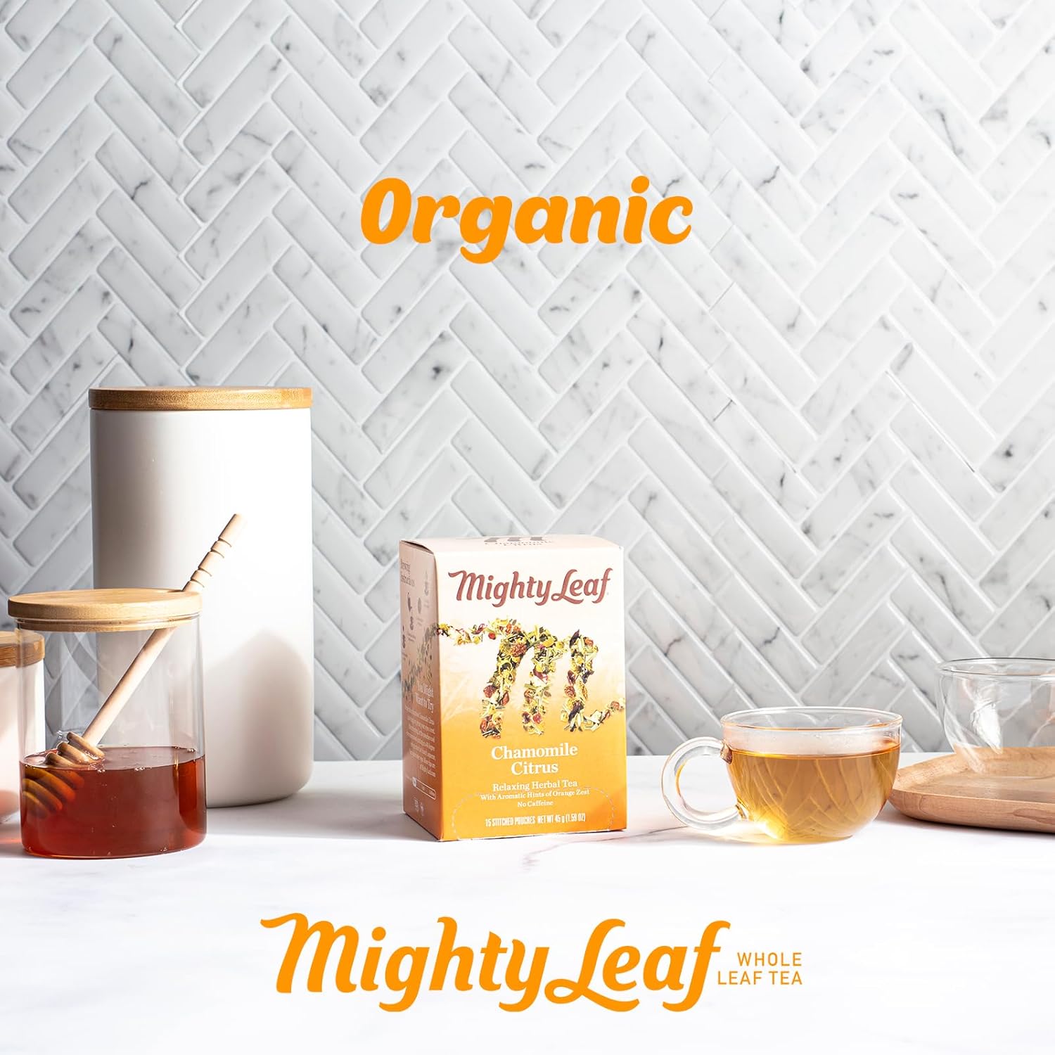 Mighty Leaf Chamomile Citrus Herbal Tea – 45 Count (3 Packs of 15) Whole Leaf Pyramid Tea Bags – Caffeine-Free Soothing Blend with Citrus & Floral Notes