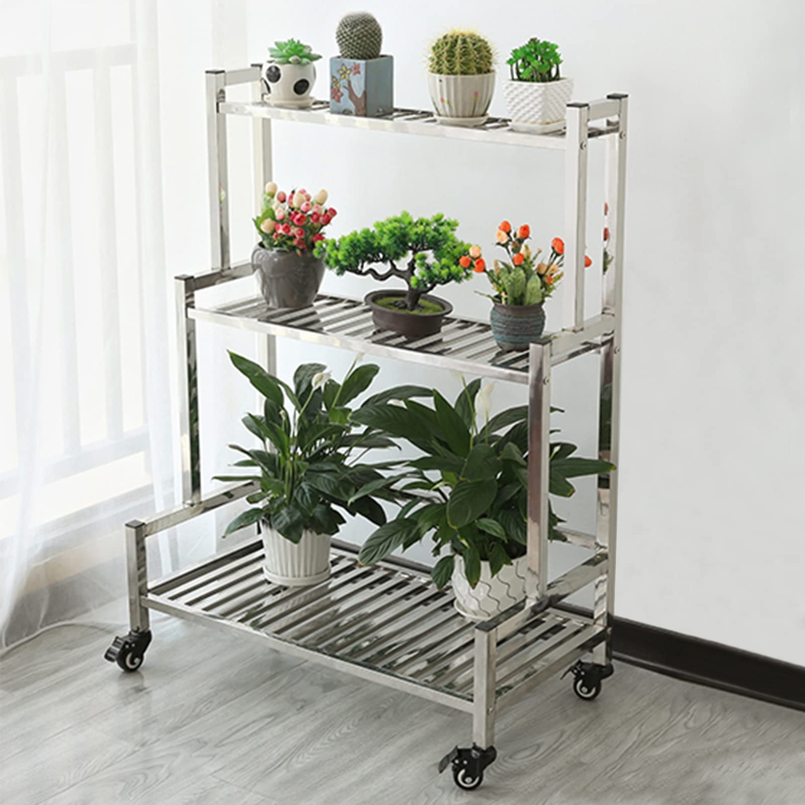 RWRAPS Balcon Jardin Patio Fleur Stand 3 Niveaux Roue Échelle Décoration Présentoir (Taille: 120x40x106cm)(80x40x106cm)