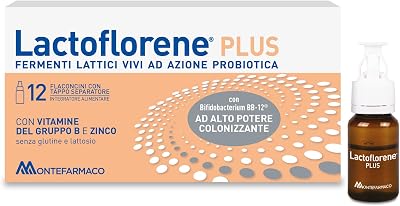 Lactoflorene Plus, Fermenti Lattici, Probiotici, Senza Glutine Senza Lattosio - Integratori Adulti a base di Probiotici con Zinco e Vitamina B per l’Equilibrio della Flora Intestinale (12 Flaconcini)