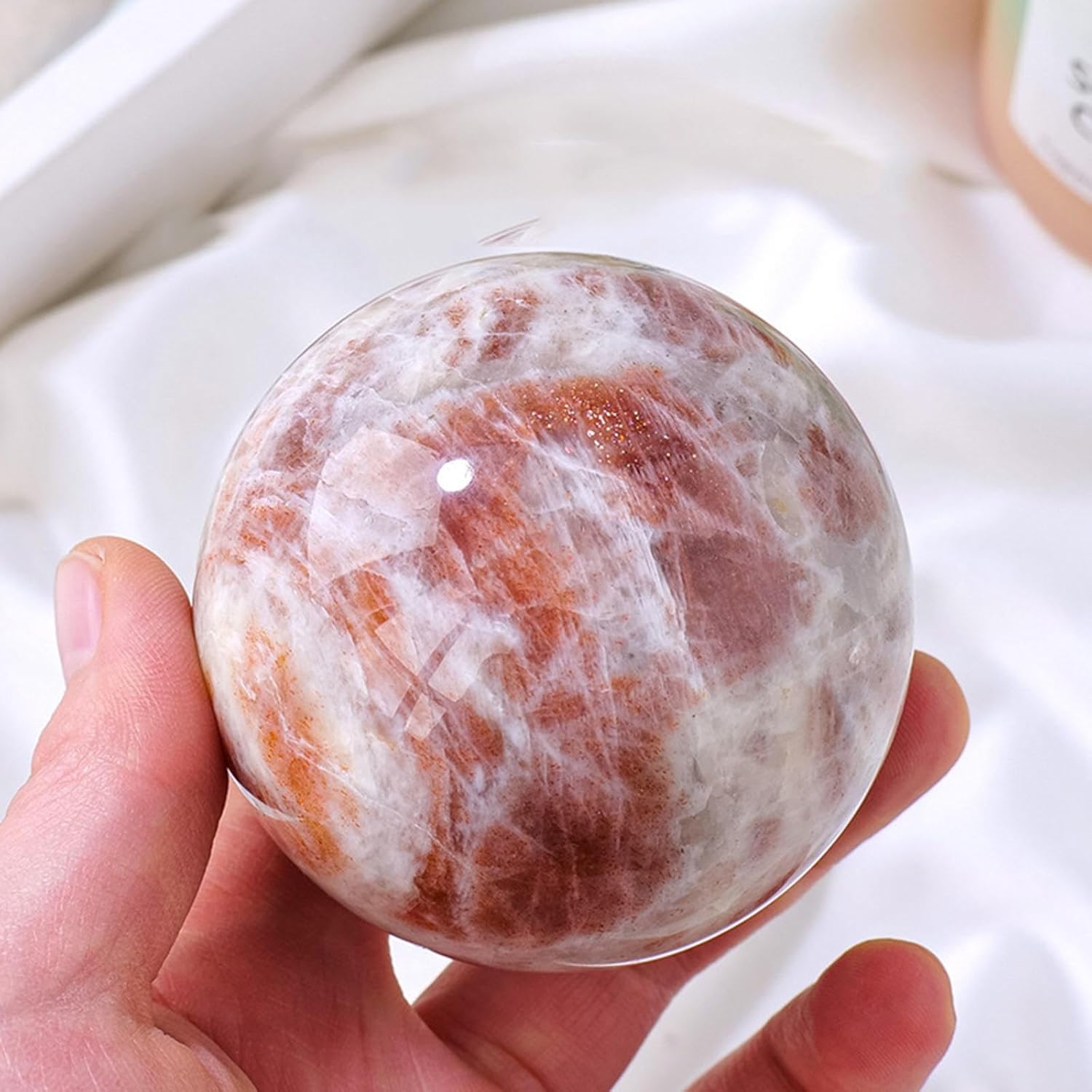 Crystal Ball Sun Stone Sphere Moonstone Polished Gemstone Ball Feng Shui Ornament Divination Witchcraft Home Decor,45-50mm