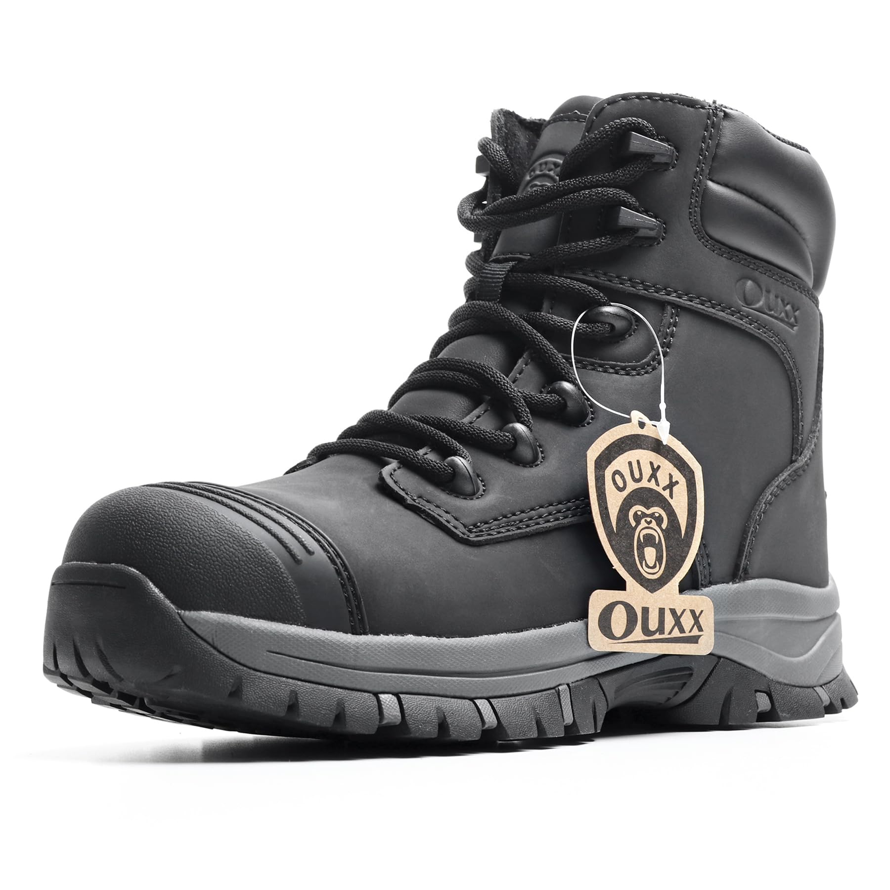 OUXX Work Boots for Men, Side Zipper Steel Toe Shoes, Water-Resistant, Non-Slip, Puncture-Proof(OX2720)