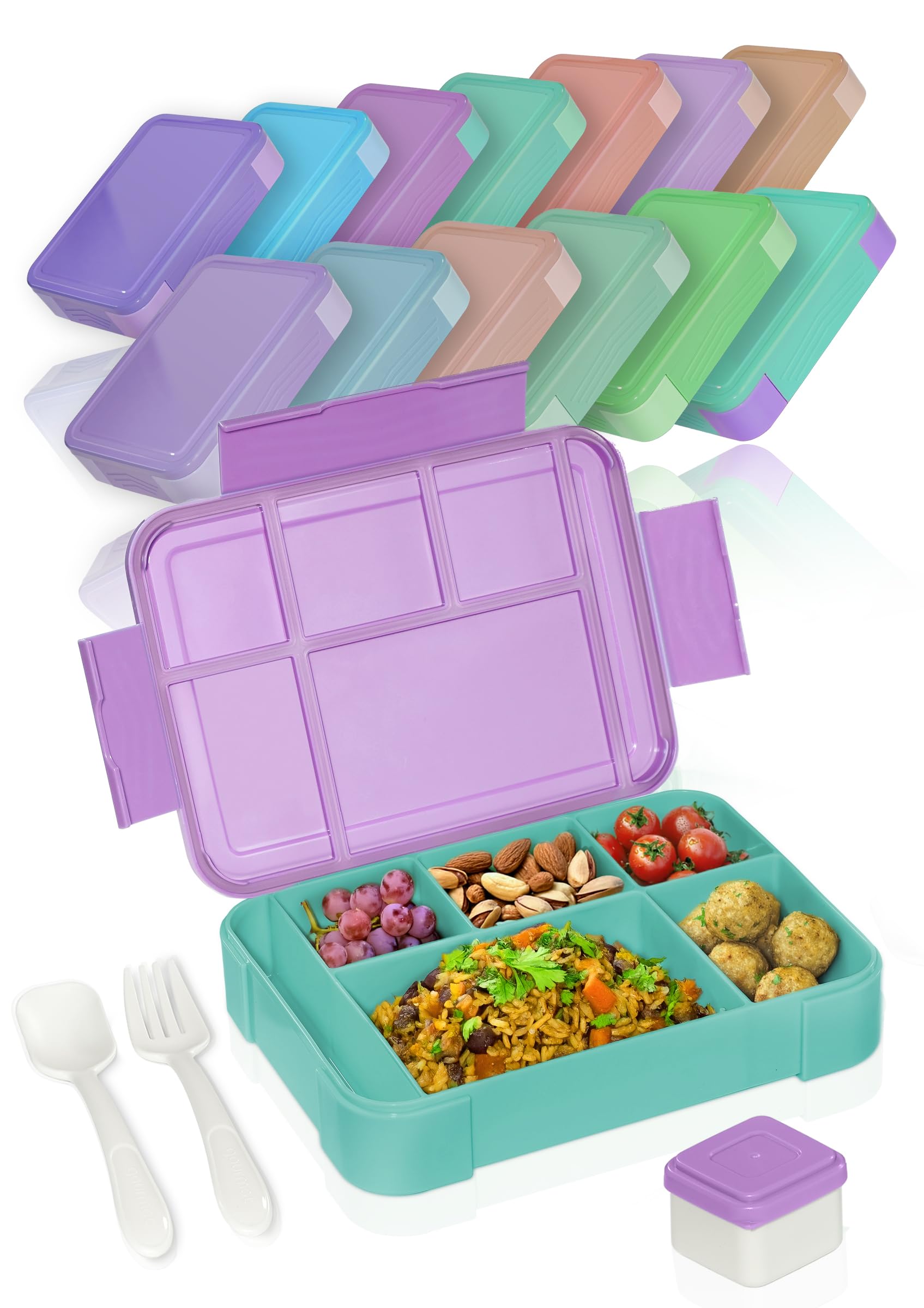 Deine Schulhelden Bento Box - Brotdose für Erwachsene und Kinder - Bruchfeste, Auslaufsichere Lunchbox mit Besteck & Becher - BPA frei, Spülmaschinen- & Mikrowellengeeignet - 1330ml (Fresh Violet)