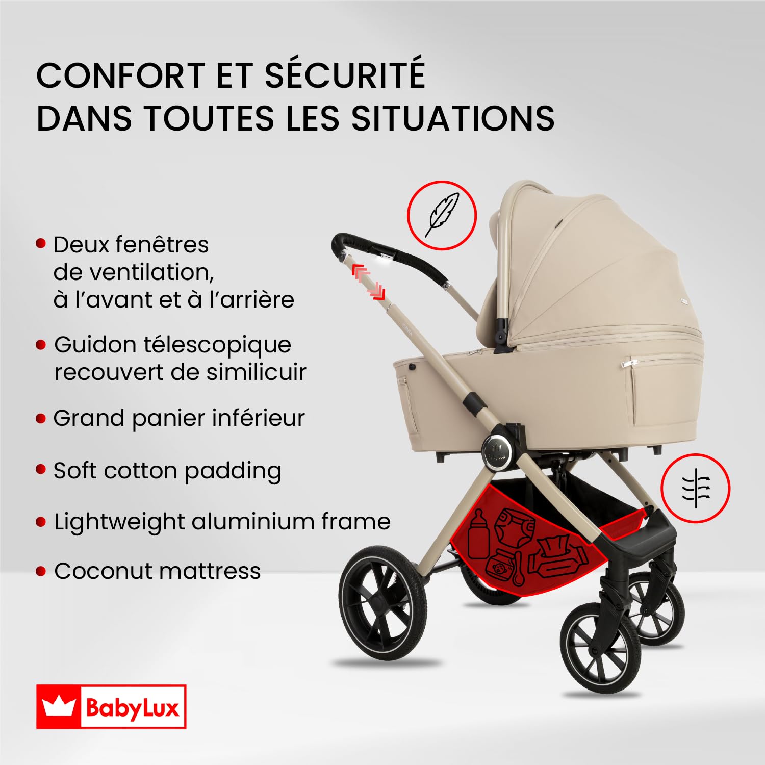 BabyLux® Poussette 3en1 GAVIA, Pliable Set De Poussettes Combinées Légères