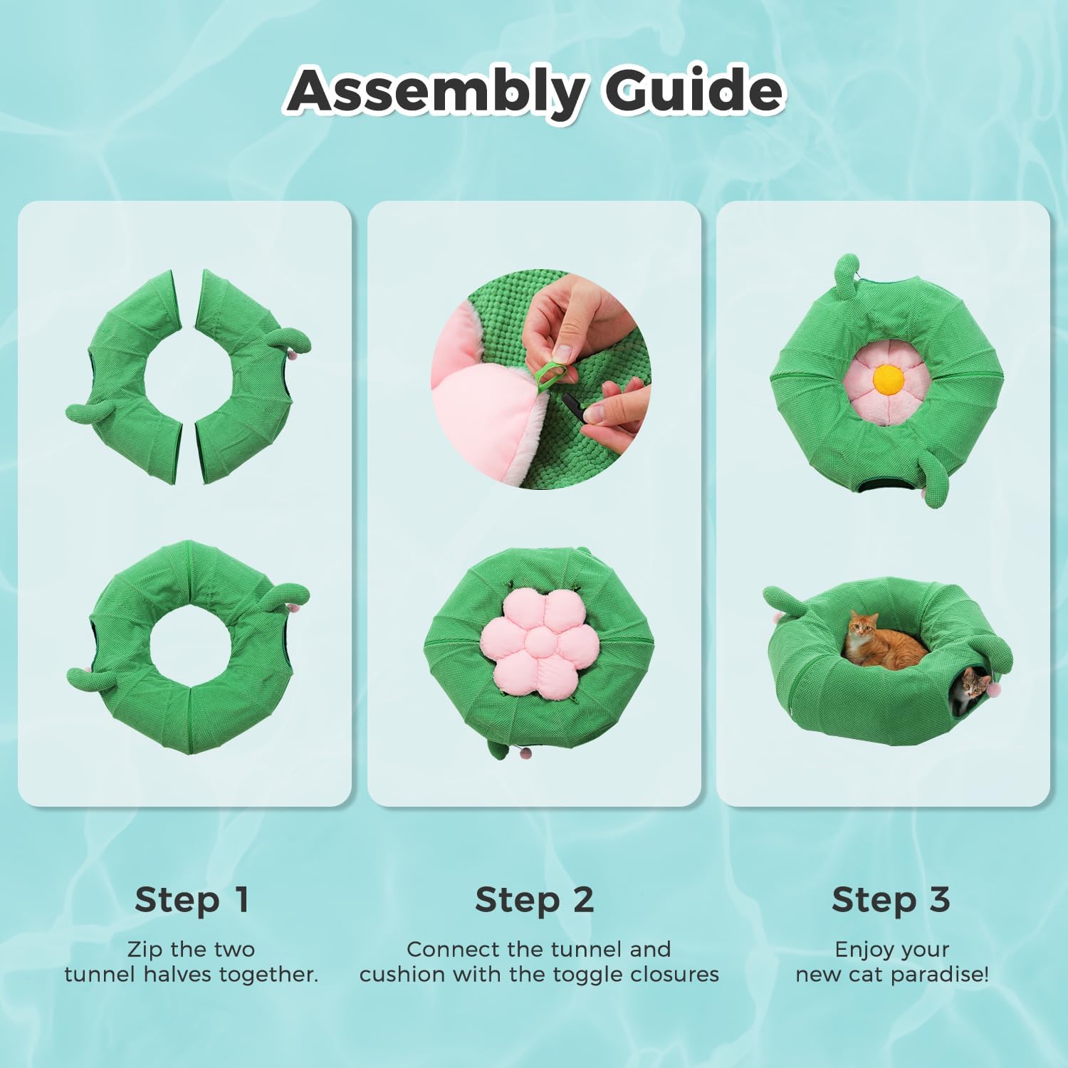 PAWZ Road Cactus Cat Donut Tunnel Collapsible Cat Tunnel Tube, Dia-38 inches with Flower Soft Mat for Indoor Cats and Rabbits