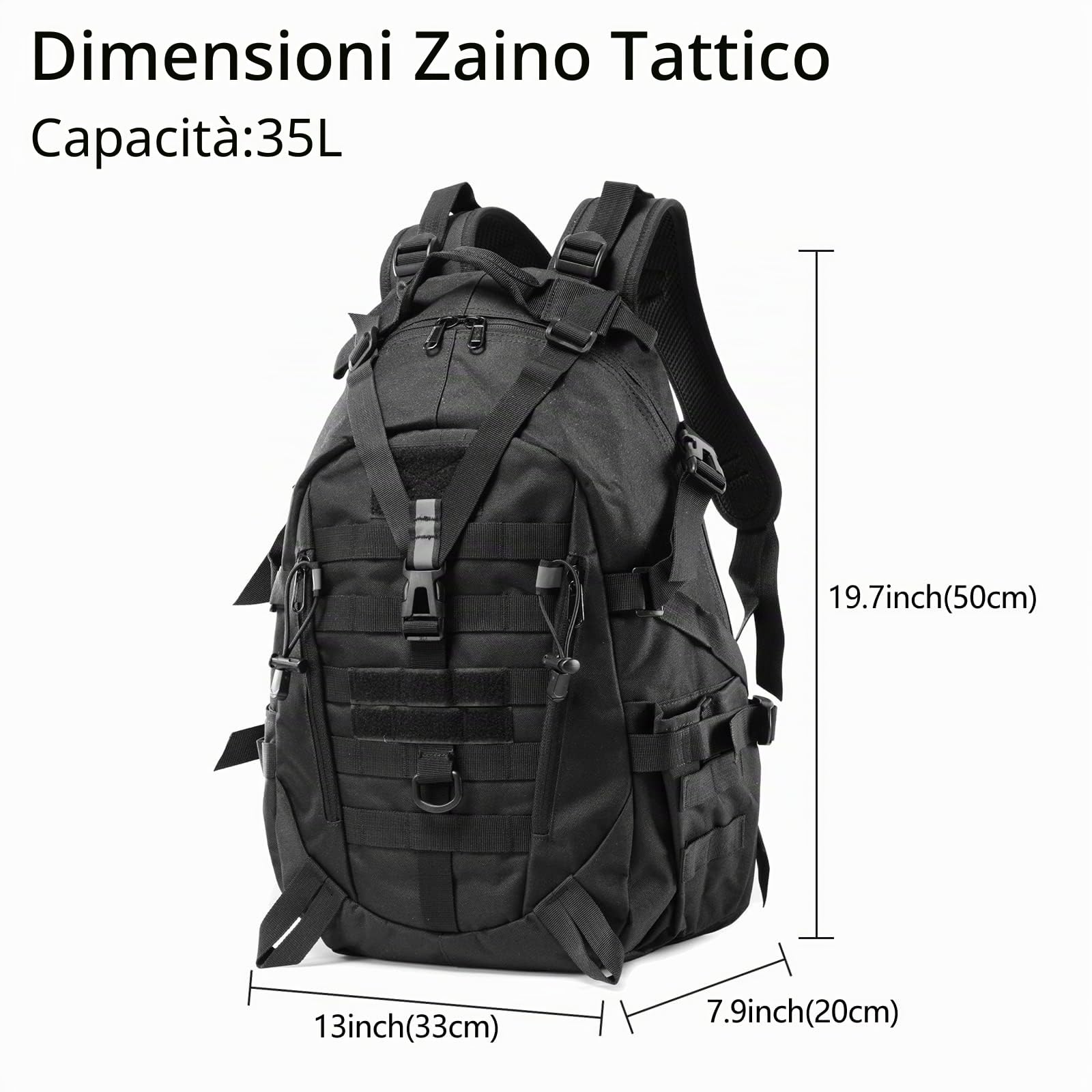 Long Keeper Zaino Tattico Militare - Impermeabile Zaino Trekking Grande 35 Litri per Uomo Donna Borsa Militare da Viaggio Escursionismo Alpinismo Crossfit Pesca All'aperto