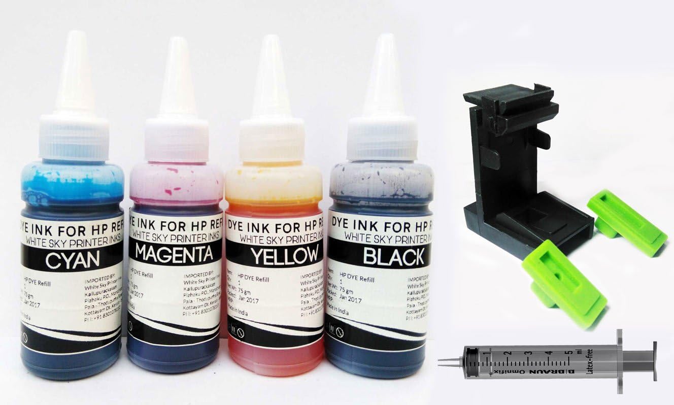 White Sky Refill Ink Compatible for HP Printer with Suction Tool for Cartridges HP 802, 678, 901,818, 21,22, 680, 27,703, 704, 803,685, 862, 920, 808, 960 - 300ml